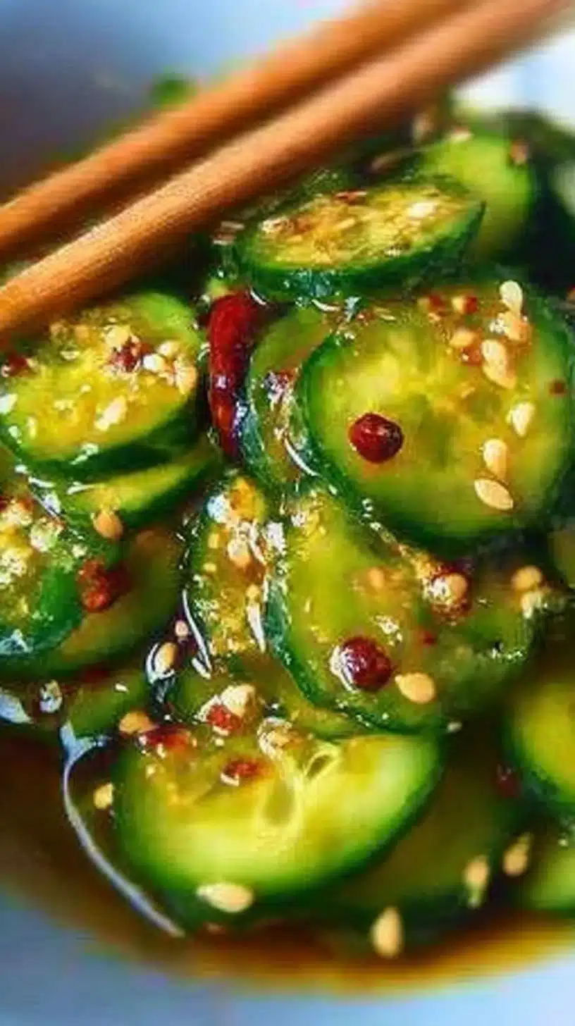 Easy Asian cucumber salad with fresh vegetables and dressing