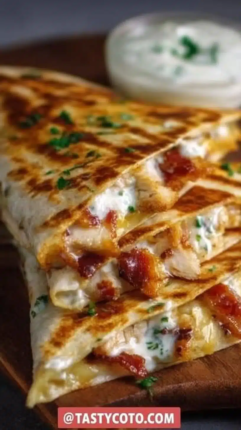 Easy Chicken Bacon Ranch Quesadilla 1 Delicious Easy Chicken Bacon Ranch Quesadilla topped with melted cheese