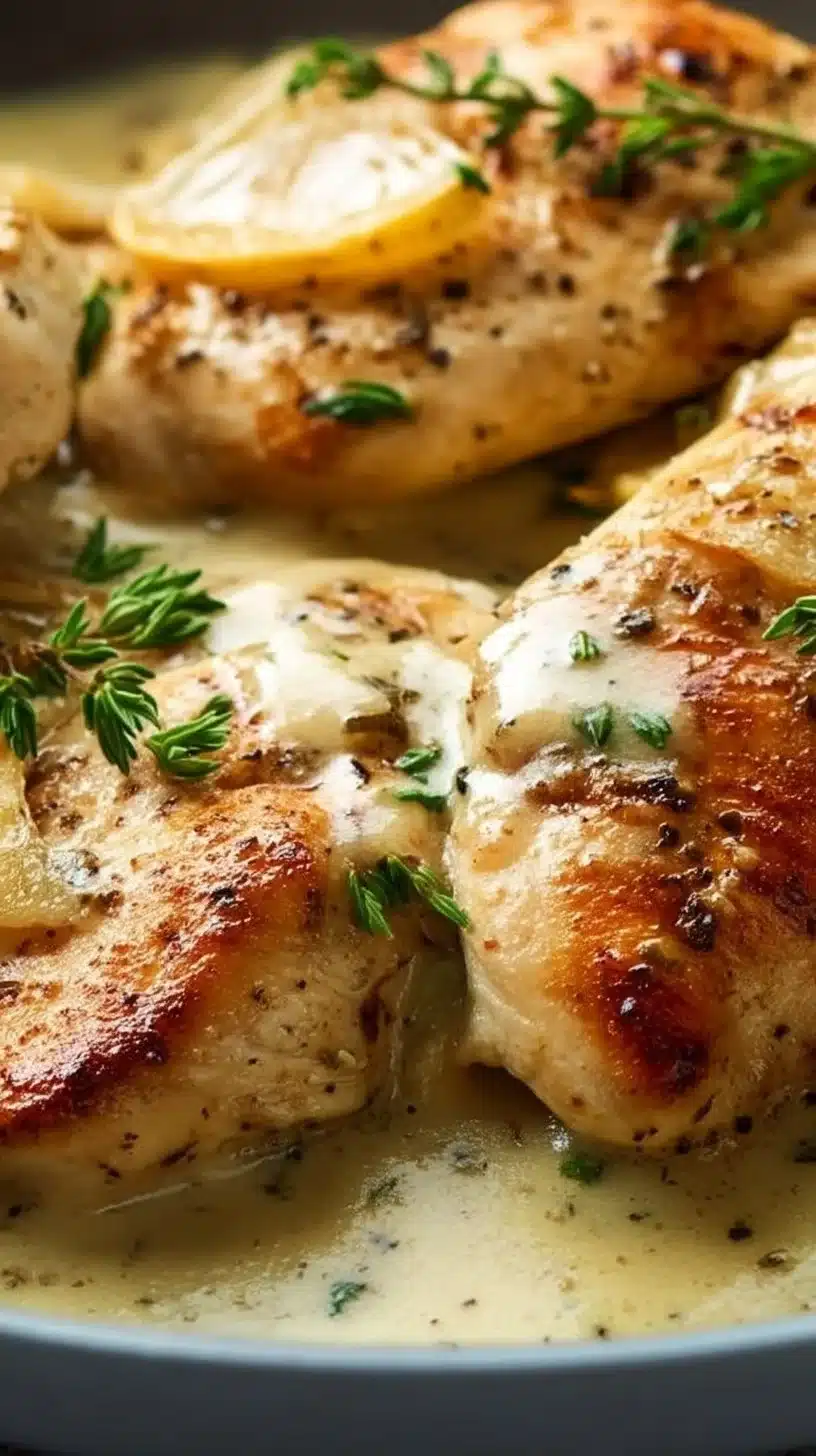 Easy Chicken Breast and Creamy Garlic Sauce 1 Easy chicken breast served with rich creamy garlic sauce