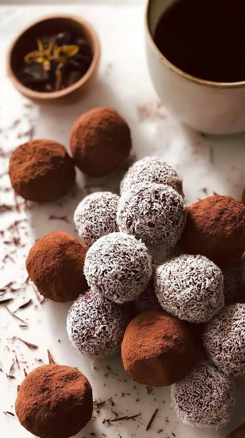 Easy Chocolate Truffles 1 Delicious homemade easy chocolate truffles on a plate