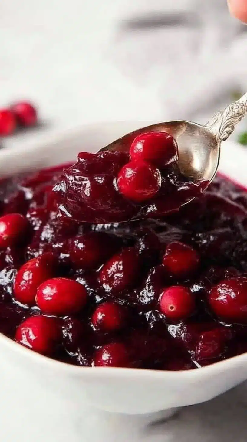 Homemade easy classic cranberry sauce in a bowl with fresh cranberries
