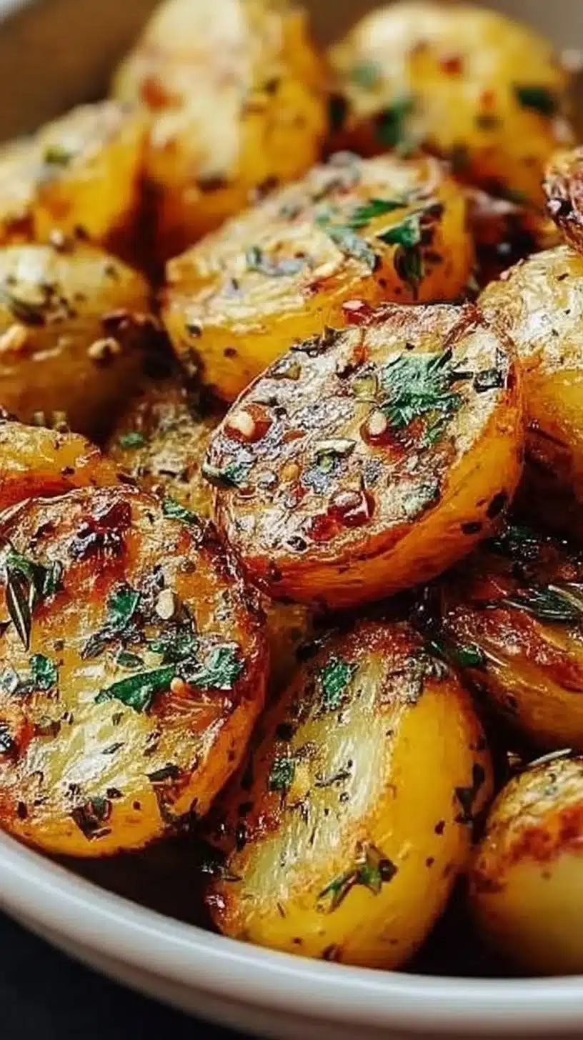Easy Garlic Roasted Potatoes 1 Delicious easy garlic roasted potatoes served in a bowl