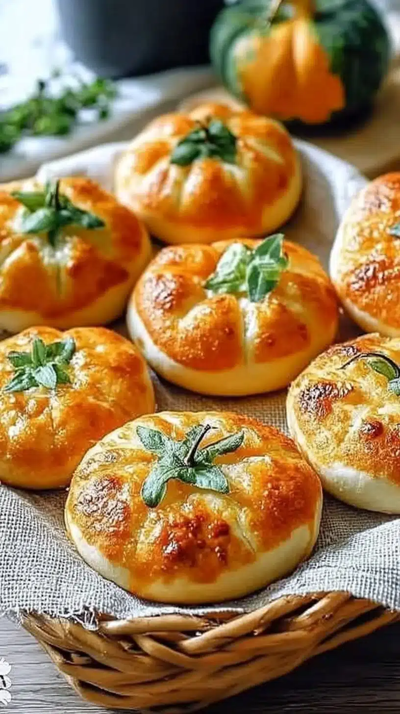 Easy Mini Pumpkin Pizzas 1 Easy mini pumpkin pizzas topped with cheese and herbs