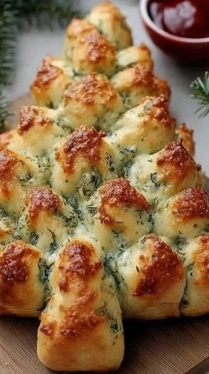 Easy Recipes Cheesy Christmas Tree Bread 1 Easy Cheesy Christmas Tree Bread recipe with melted cheese.