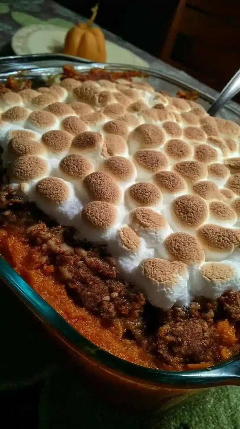 Eggless Sweet Potato Casserole Recipe 1 Delicious eggless sweet potato casserole topped with pecan streusel