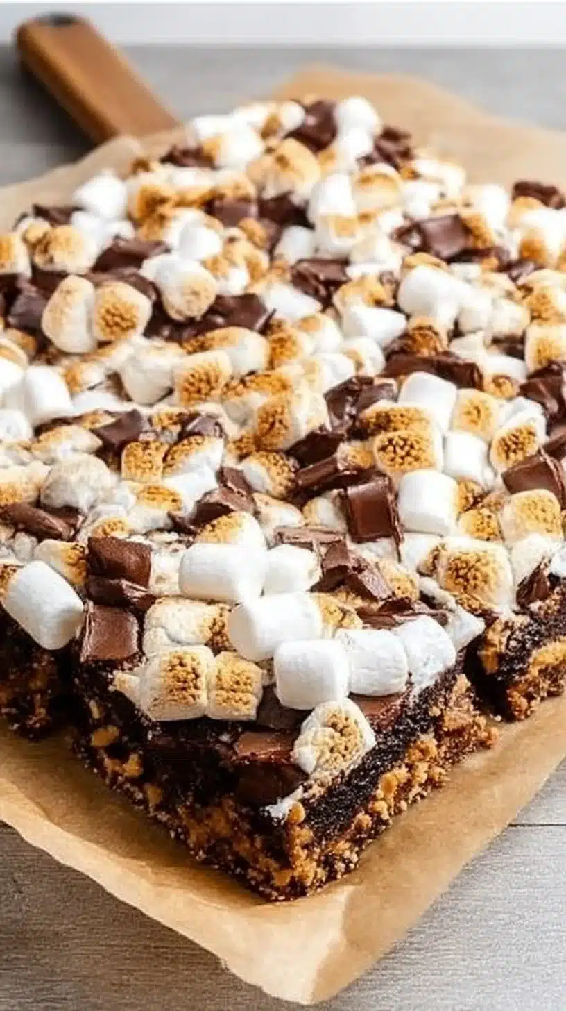 Delicious fudgy s'mores brownies with melted chocolate and marshmallows