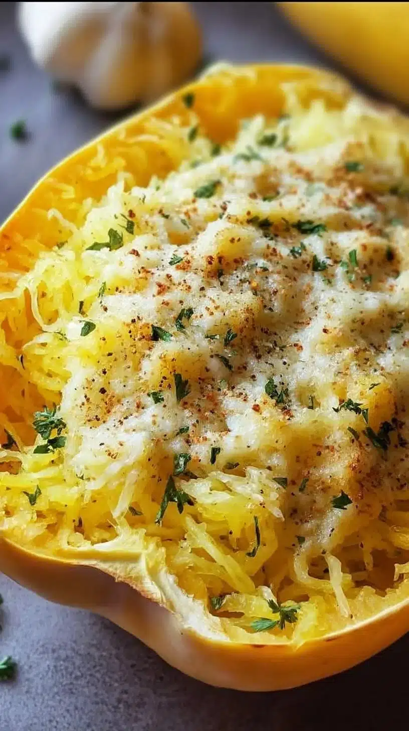 Garlic Parmesan Spaghetti Squash 1 Bowl of Garlic Parmesan Spaghetti Squash topped with fresh parsley