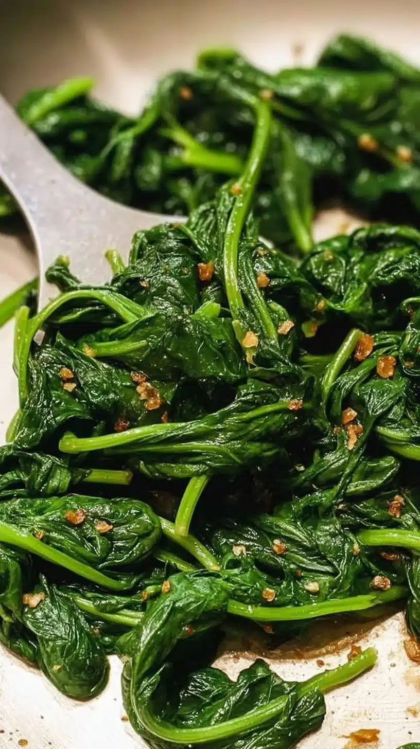 Garlic Sautéed Spinach Recipe 1 Plate of garlic sautéed spinach, sautéed with garlic and olive oil