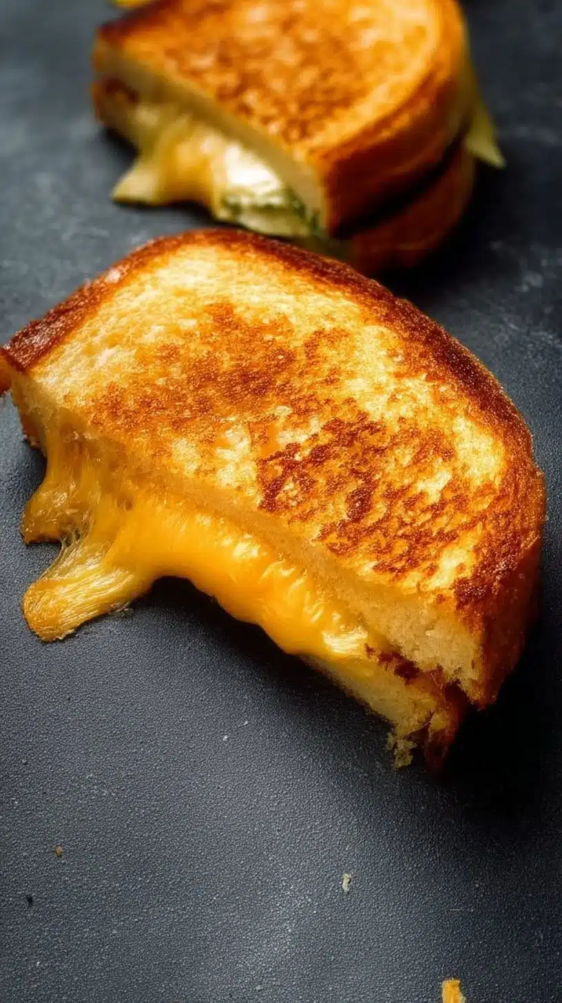 Grilled Cheese 1 Delicious homemade grilled cheese sandwich with melted cheese and crispy bread