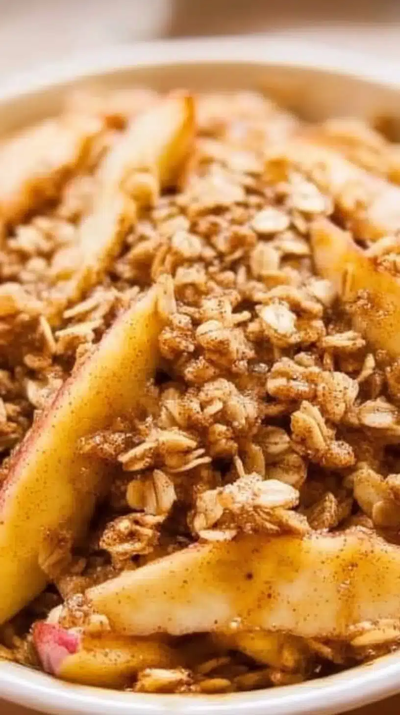 Healthy Apple Crisp 1 Healthy homemade apple crisp fresh from the oven with a golden topping.