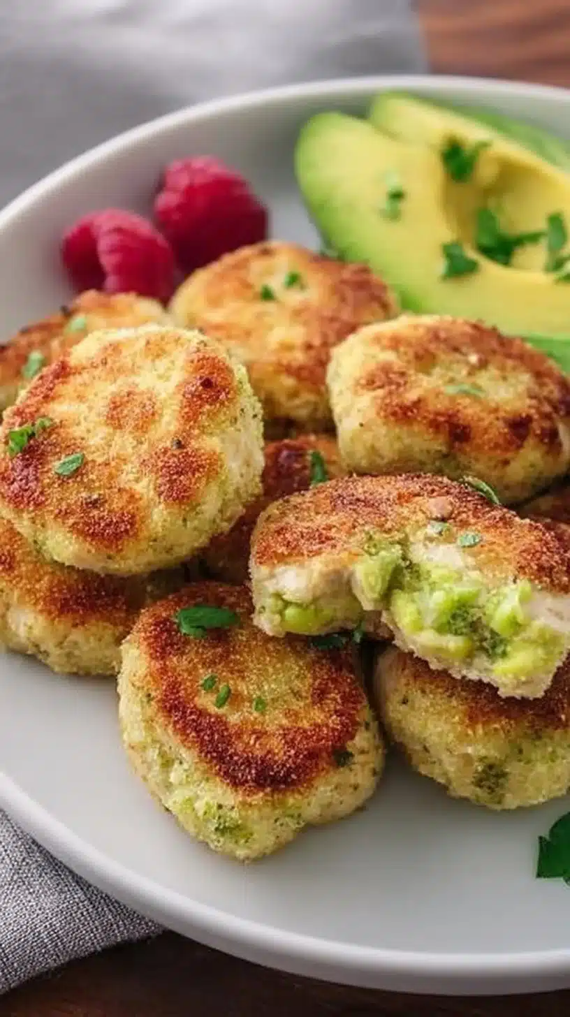 Healthy Chicken and Broccoli Nuggets 1 Healthy chicken and broccoli nuggets served on a plate