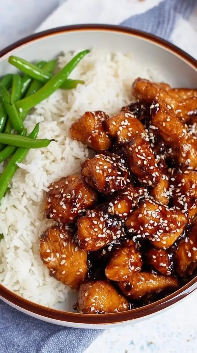 Healthy Sesame Chicken 1 Healthy sesame chicken dish with vegetables and sauce