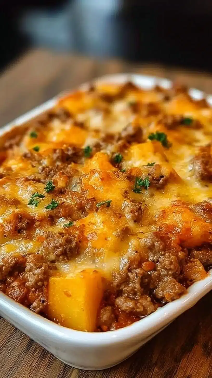 Hobo Casserole (Ground Beef Recipe) 1 Delicious Hobo Casserole with ground beef and vegetables served in a dish