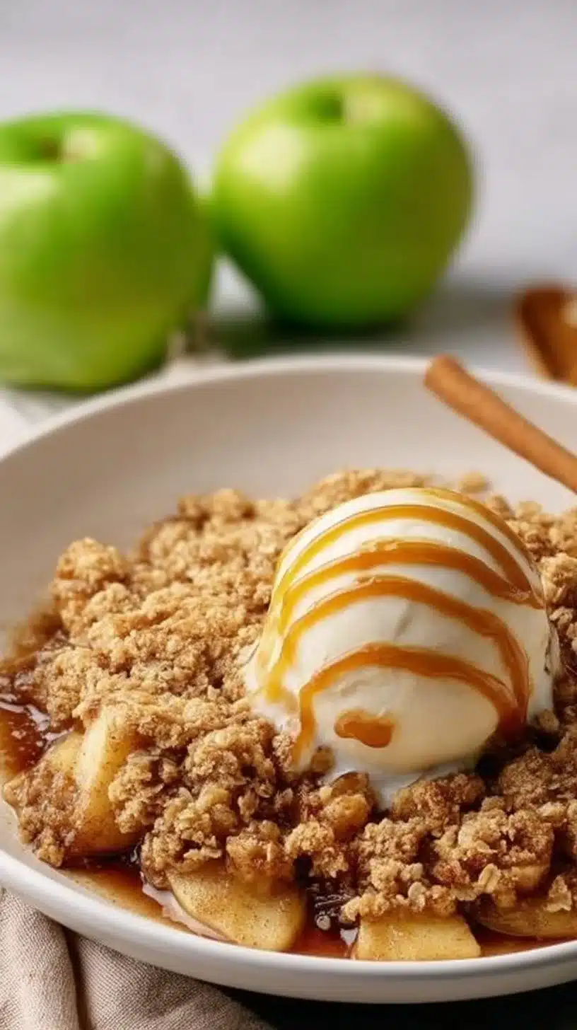 Homemade Apple Crisp Recipe 1 Homemade apple crisp dessert topped with oats and cinnamon