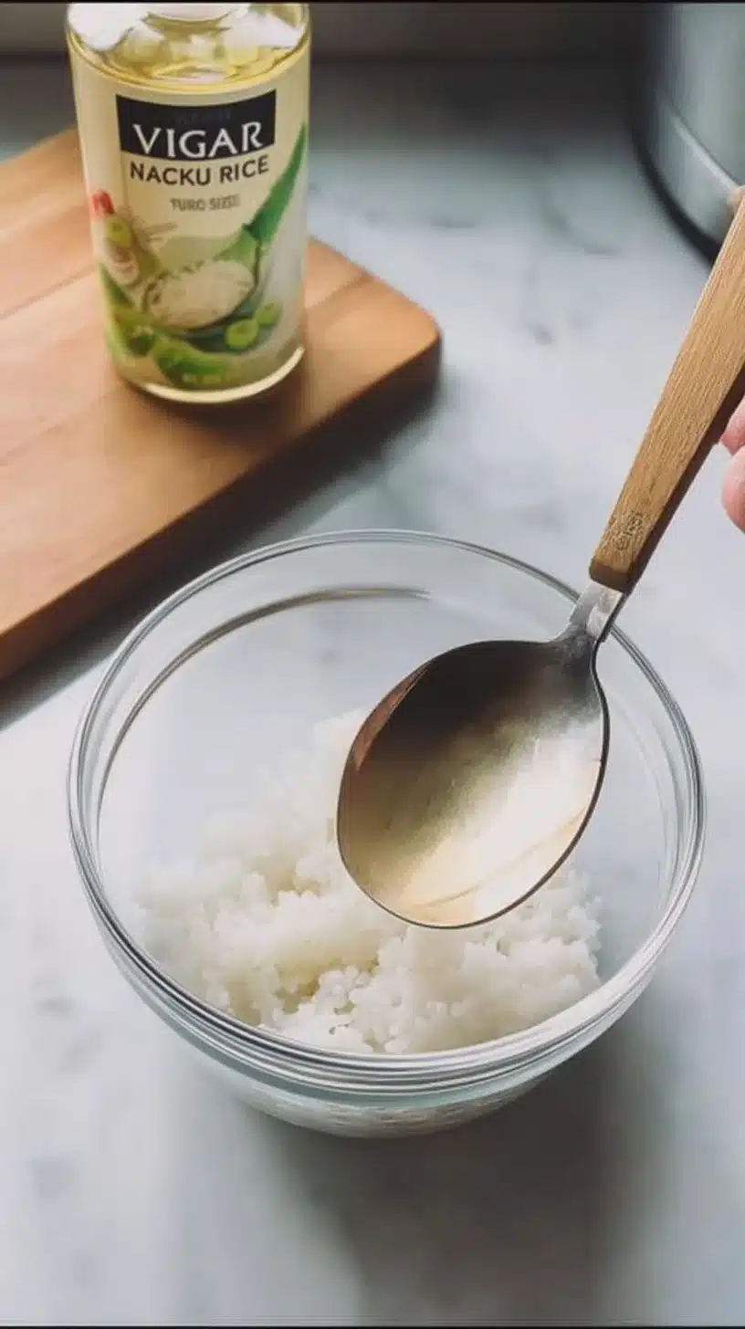 How to Make Sushi Rice 1 A bowl of freshly prepared sushi rice ready for making sushi rolls.