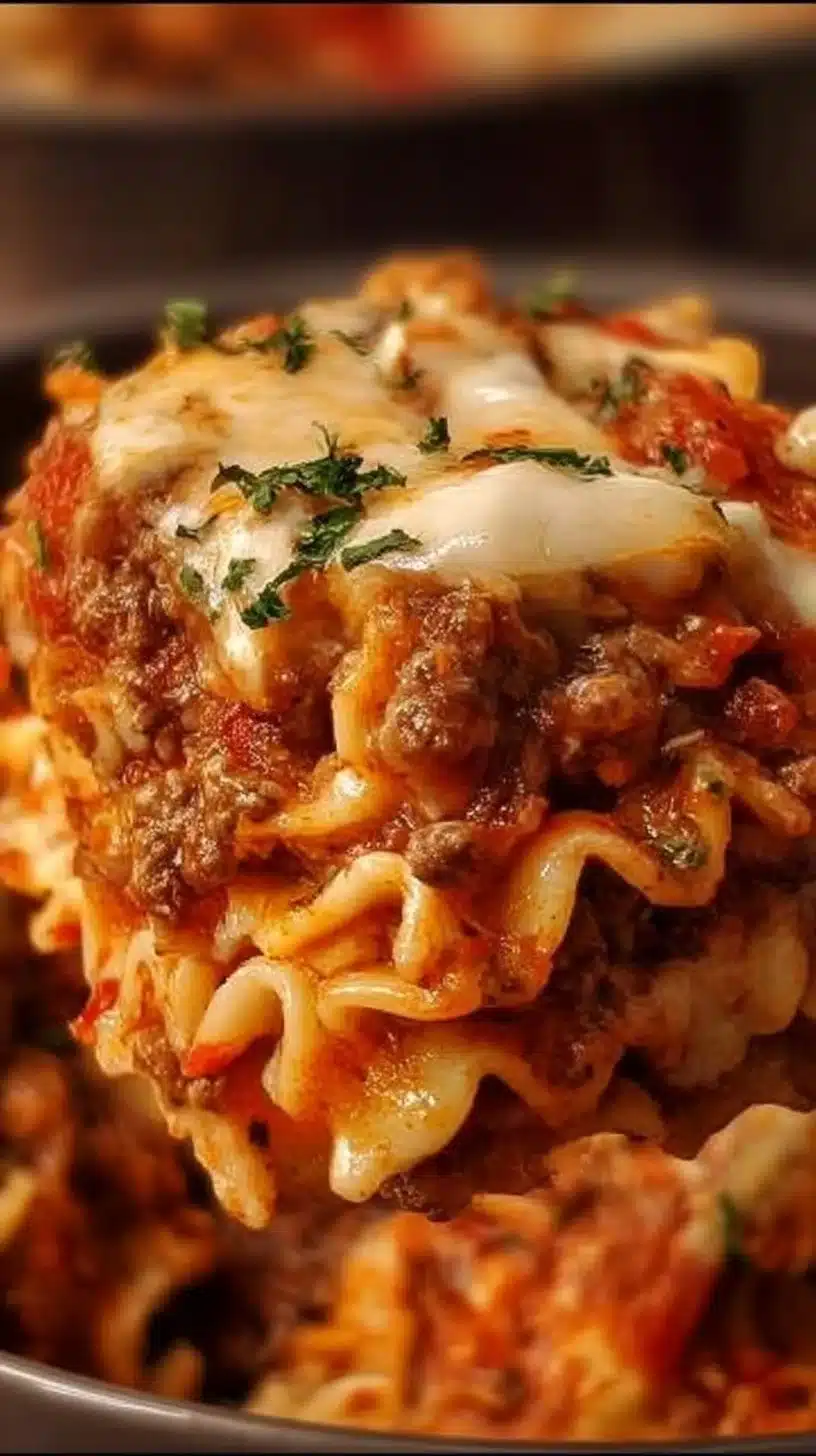 Instant Pot Lazy Lasagna in a bowl with layers of cheese and sauce