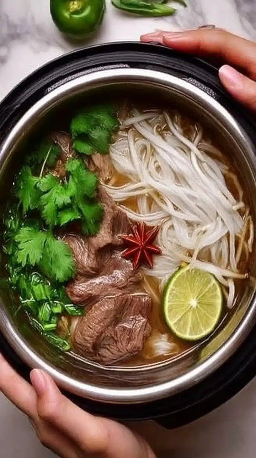 Instant Pot Vietnamese Beef Pho 1 Bowl of beef pho made in an Instant Pot with fresh herbs and spices