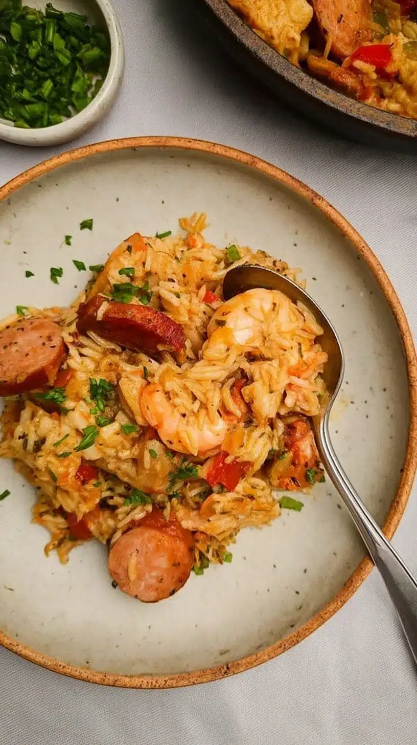 Jambalaya 1 Delicious bowl of jambalaya garnished with green onions and spices