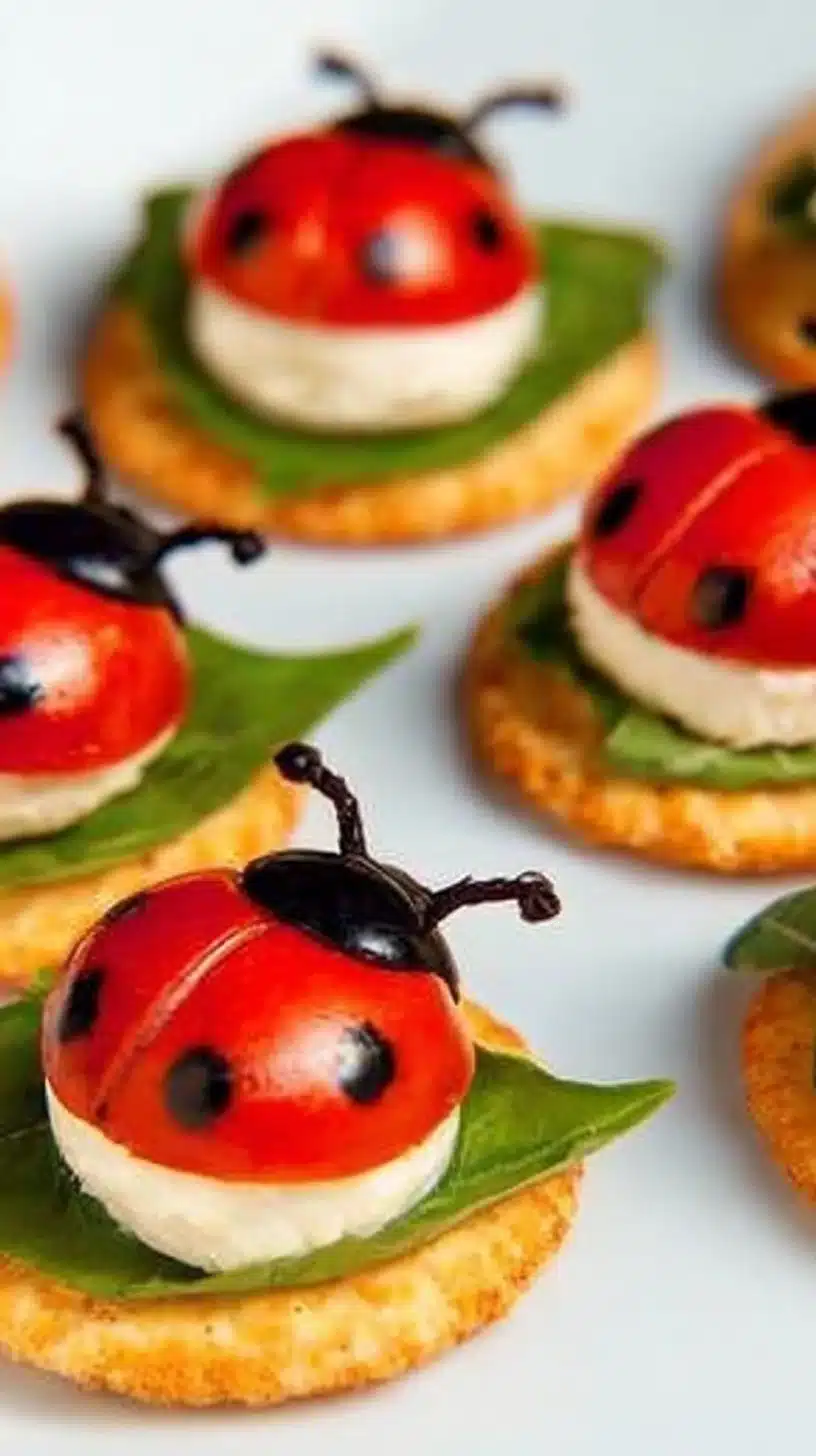 Ladybug Caprese Bites 1 Ladybug Caprese Bites with cherry tomatoes, mozzarella, and basil