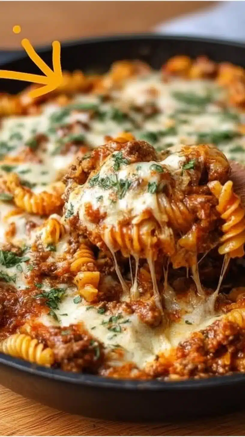 Healthy lazy lasagna skillet dish cooked in one pan for easy family meals.