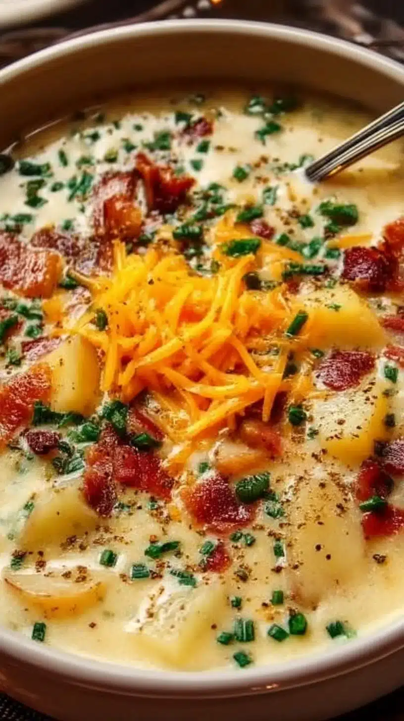 Loaded Potato Soup 1 Bowl of creamy loaded potato soup topped with cheese and green onions