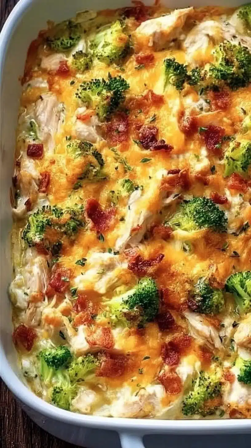 Low Carb Chicken Casserole dish ready for dinner, healthy and easy recipe