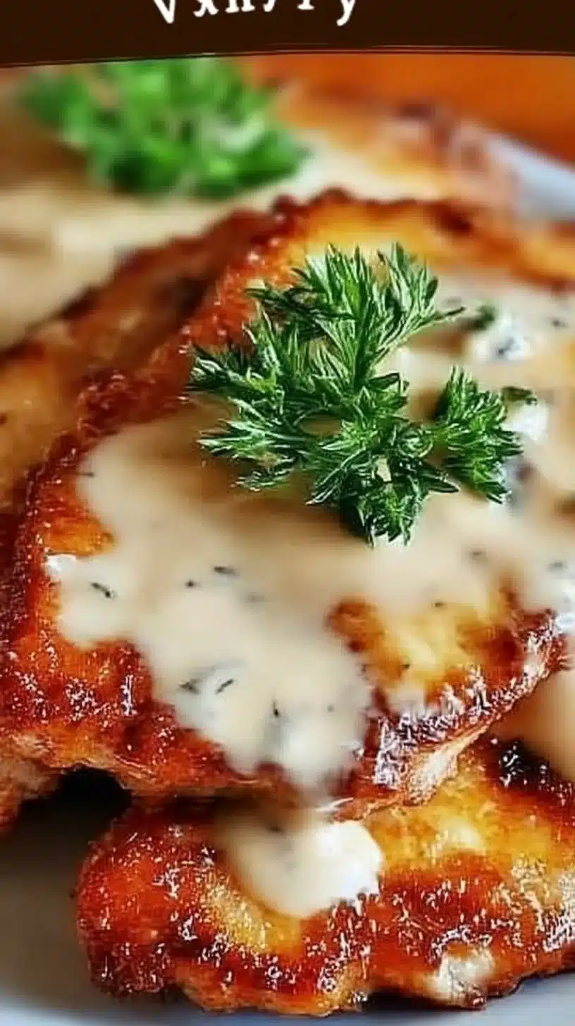 Malibu Chicken Recipe: Crispy Comfort with Creamy Sauce 1 Plate of crispy Malibu Chicken topped with creamy sauce and garnished with herbs.