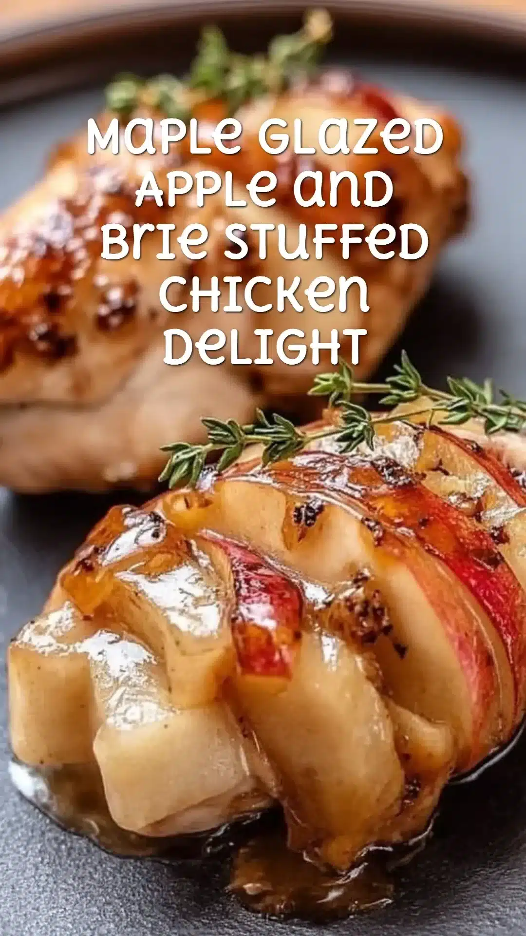 Maple Glazed Apple and Brie Stuffed Chicken Delight 1 Maple glazed apple and brie stuffed chicken on a plate with garnish