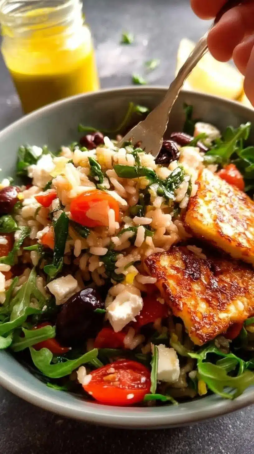 Mediterranean Brown Rice Salad 1 Mediterranean brown rice salad with fresh vegetables and herbs