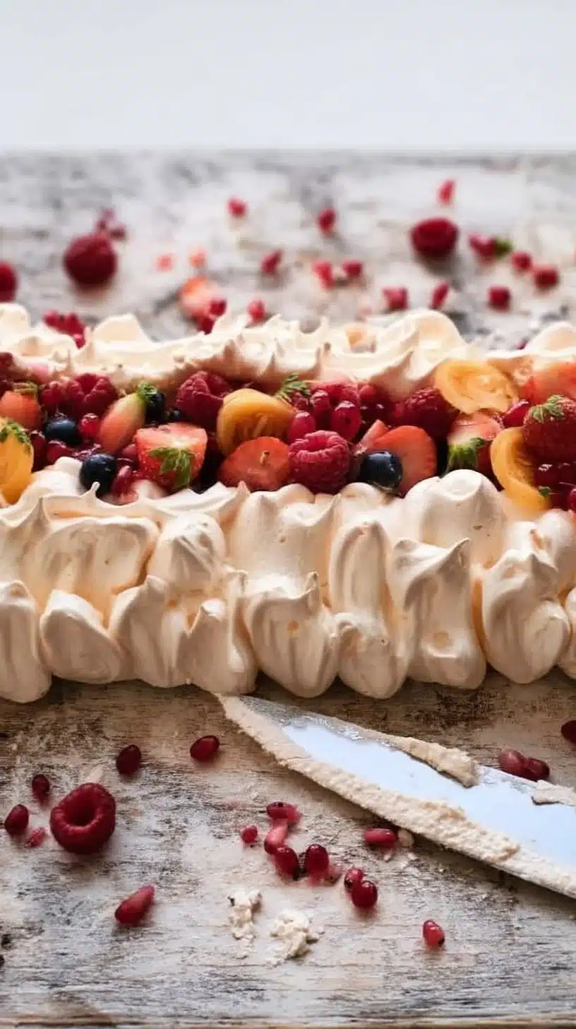 Never Ending Meringue Slice 1 Delicious Never Ending Meringue Slice with layers of fluffy meringue and cream