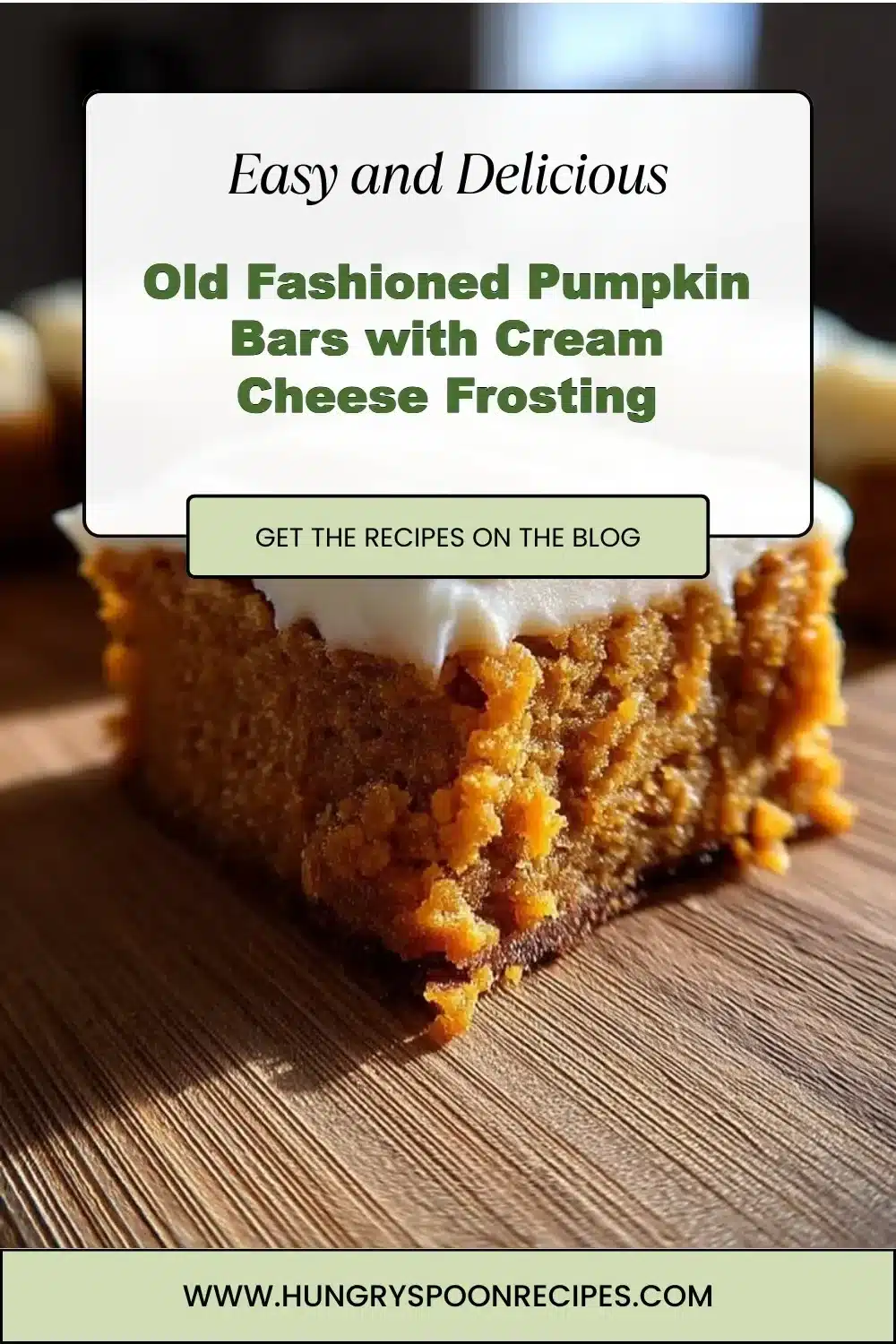 Old Fashioned Pumpkin Bars with Cream Cheese Frosting 1 Old fashioned pumpkin bars with cream cheese frosting on a rustic table
