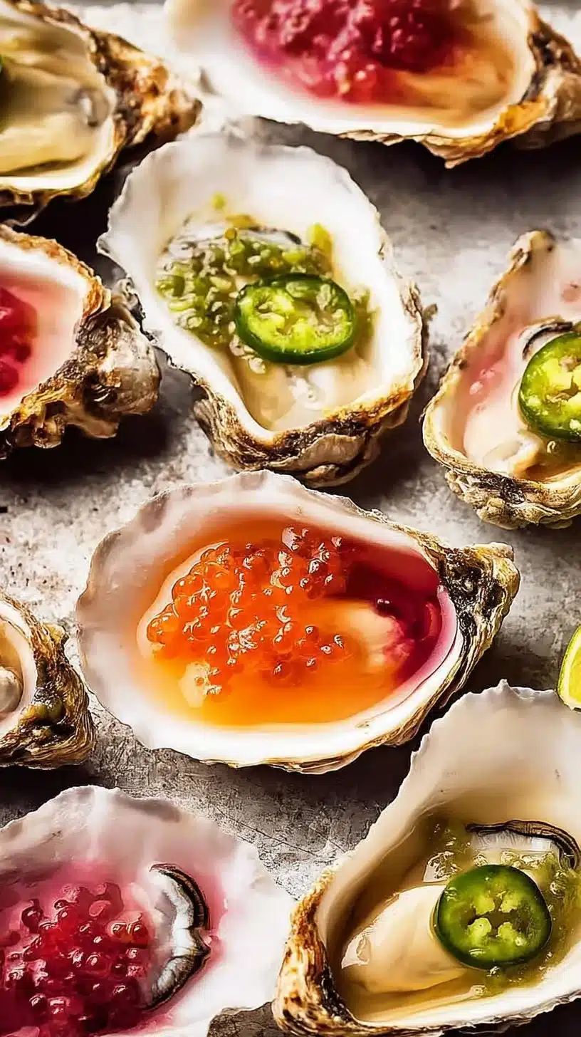 Fresh oysters served with classic mignonette sauce for a delicious appetizer.