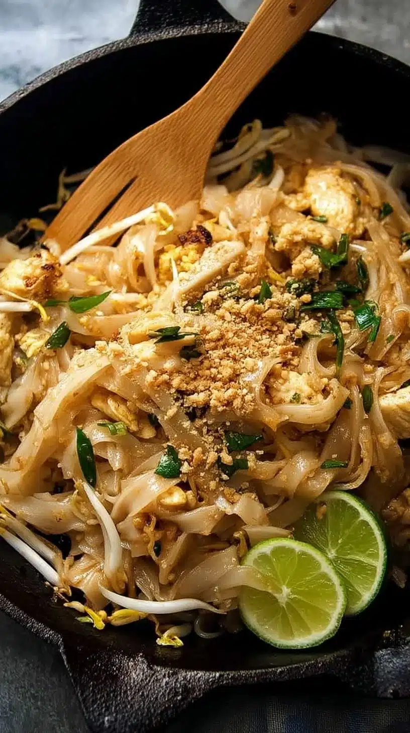 Pad Thai Recipe 1 Delicious homemade Pad Thai served with lime and peanuts