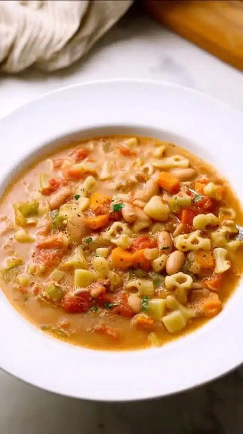 Pasta and Beans 1 A bowl of pasta and beans, showcasing a hearty and nutritious meal.