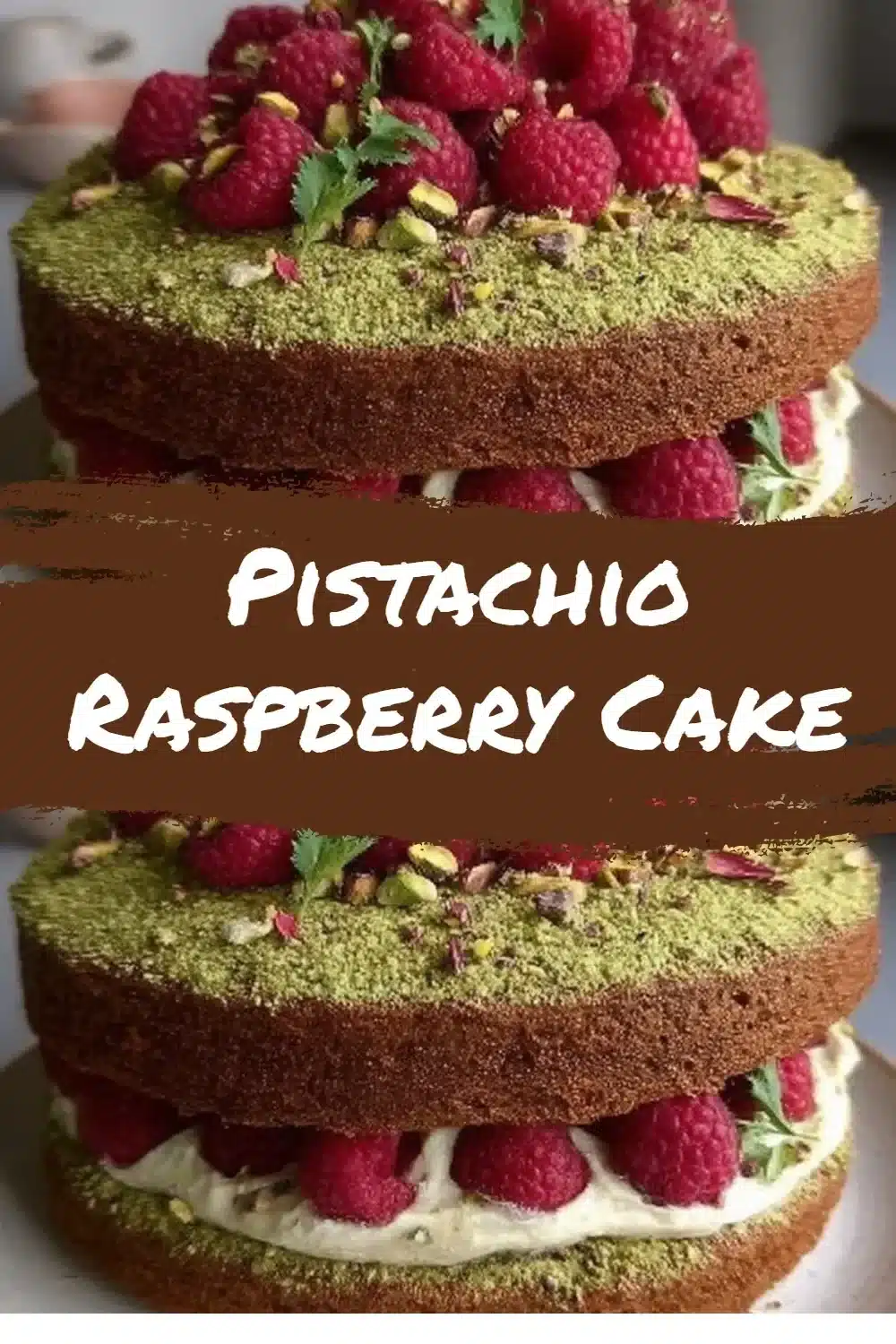 Pistachio Raspberry Cake with fresh raspberries and pistachio nuts