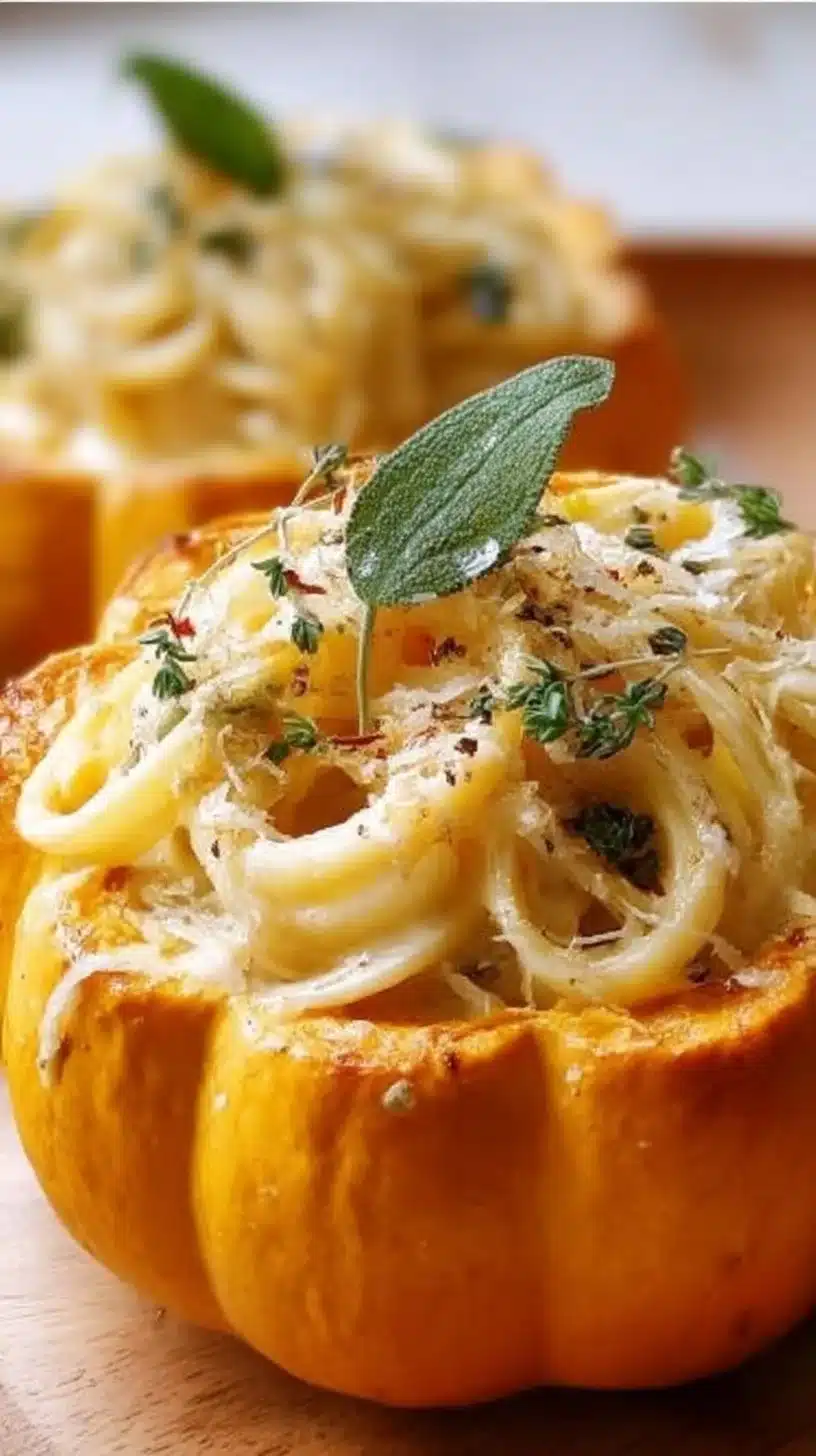 Pumpkin Alfredo Pasta Cauldrons – A Cozy & Magical Fall Dinner 1 Delicious Pumpkin Alfredo Pasta Cauldrons served for a cozy fall dinner.