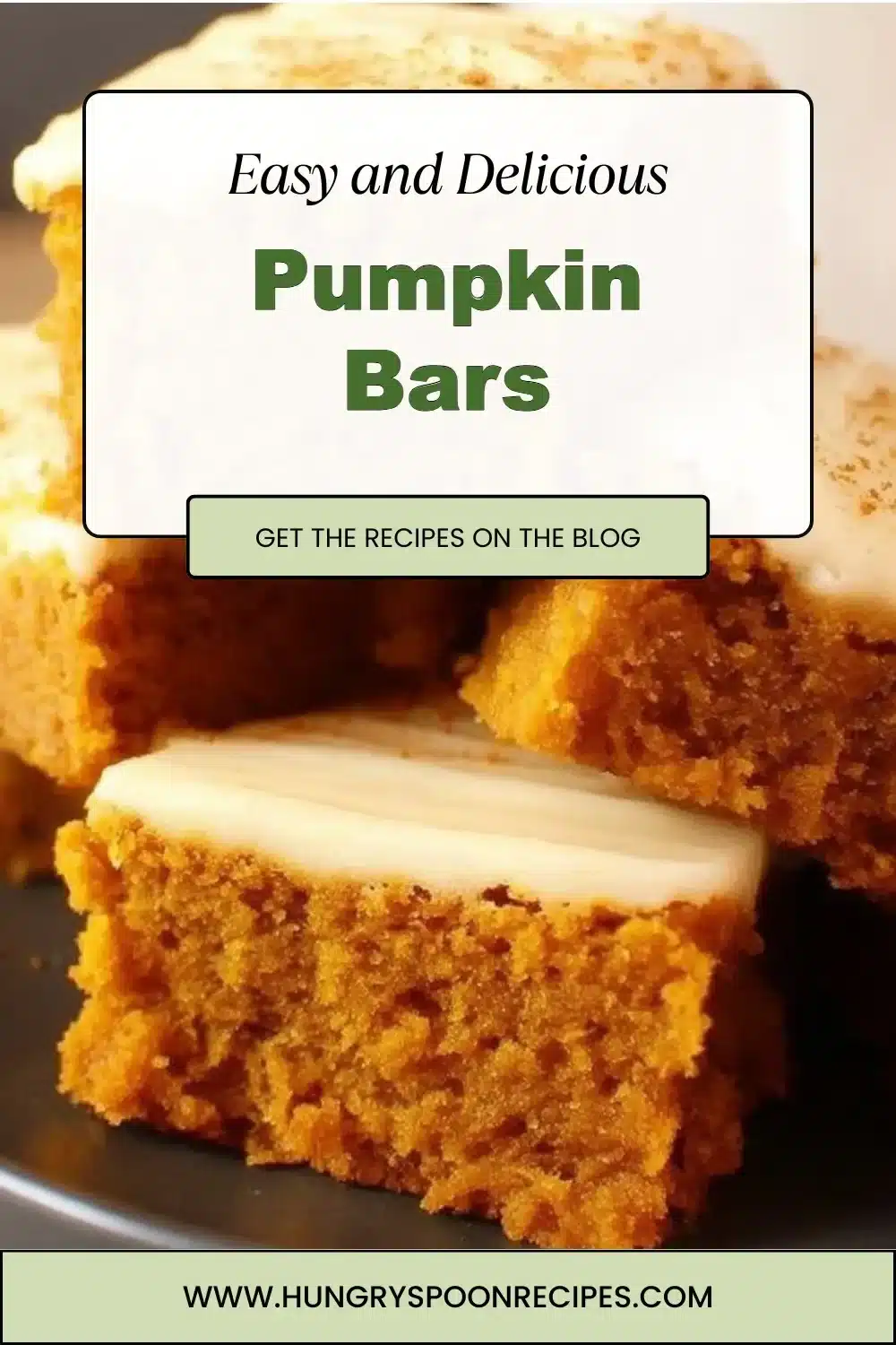 Pumpkin Bars 1 Delicious homemade pumpkin bars topped with cream cheese frosting.