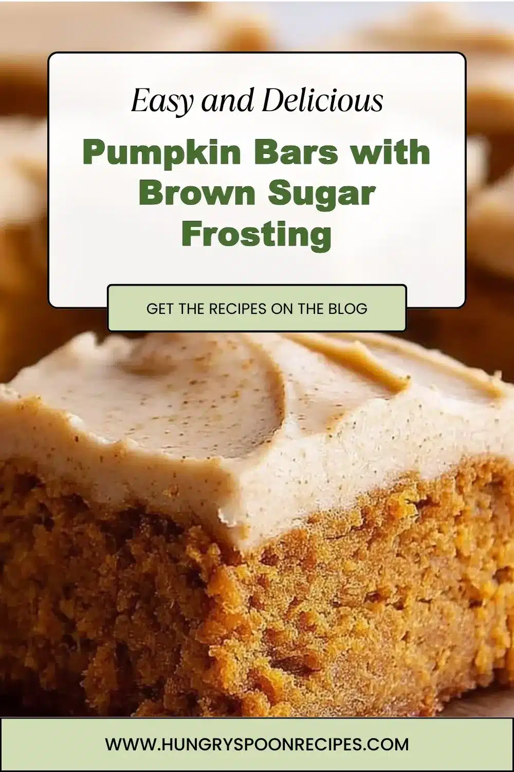 Pumpkin Bars with Brown Sugar Frosting 1 Delicious pumpkin bars with brown sugar frosting served on a plate