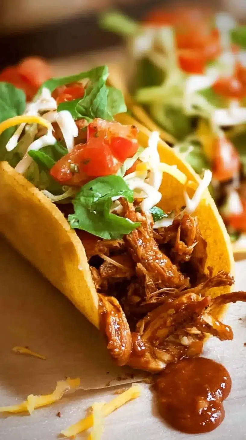 Delicious quick chicken tacos with sauce served on a plate