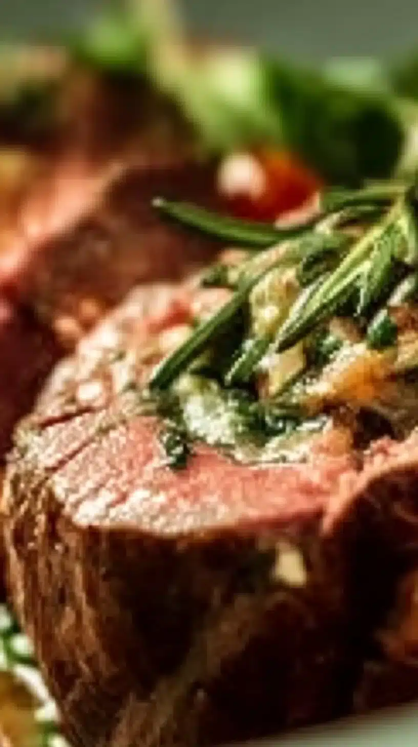 Deliciously cooked Quick Christmas Stuffed Beef Tenderloin served with festive sides