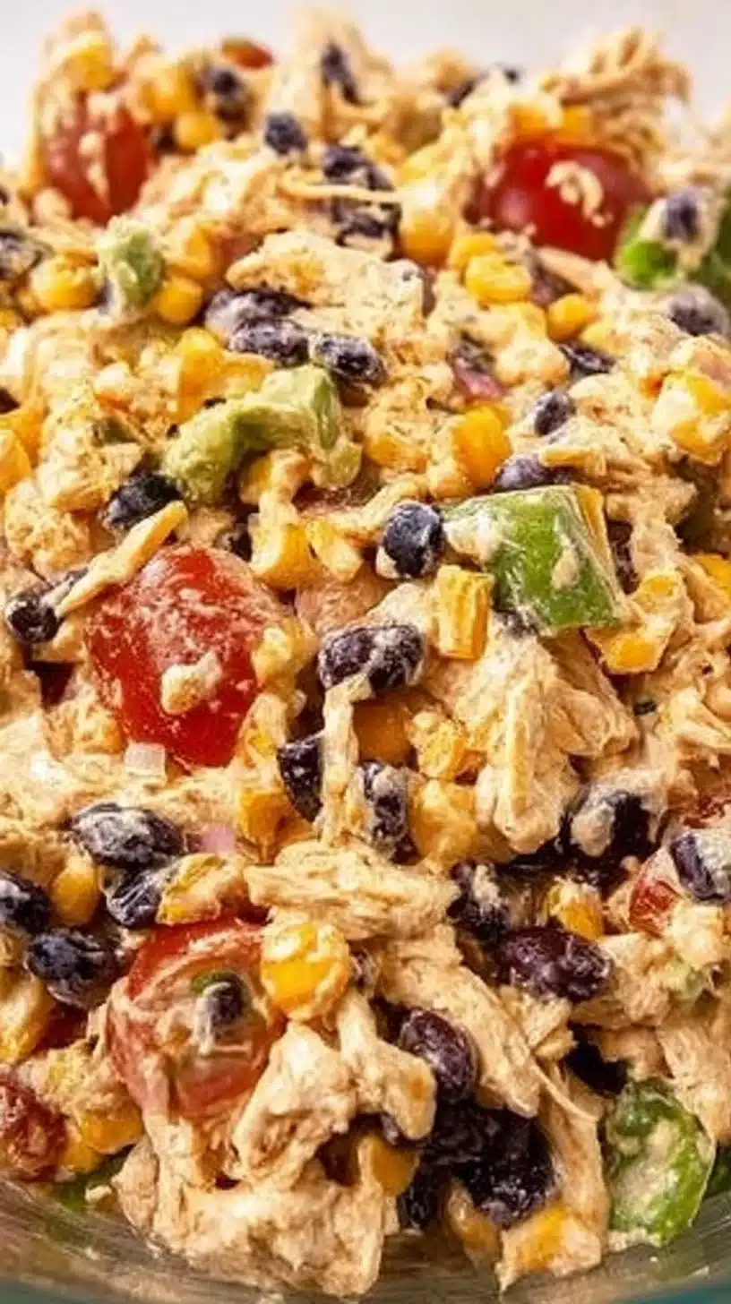 Quick Southwest Chicken Salad with grilled chicken, black beans, and avocado