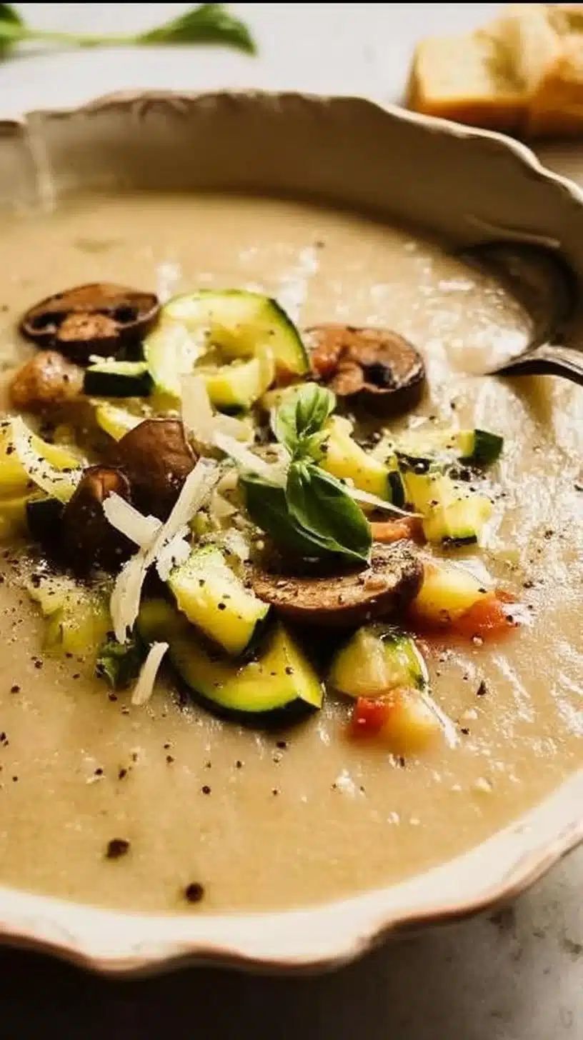 Remy's Ratatouille Soup 1 Bowl of Remy's Ratatouille Soup with fresh vegetables and herbs