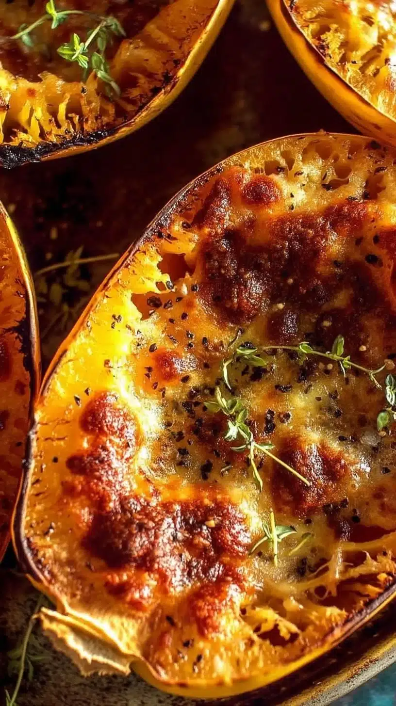 Roasted Garlic Vodka Sauce Stuffed Spaghetti Squash 1 Roasted garlic vodka sauce stuffed in spaghetti squash for a delicious meal