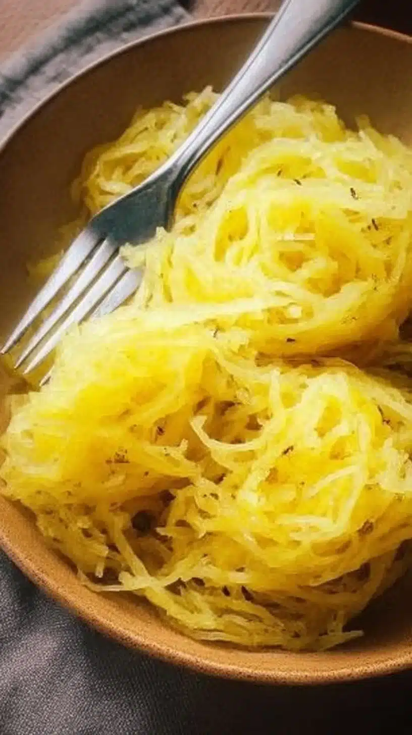 Roasted Spaghetti Squash Recipe 1 A plate of roasted spaghetti squash garnished with herbs and spices