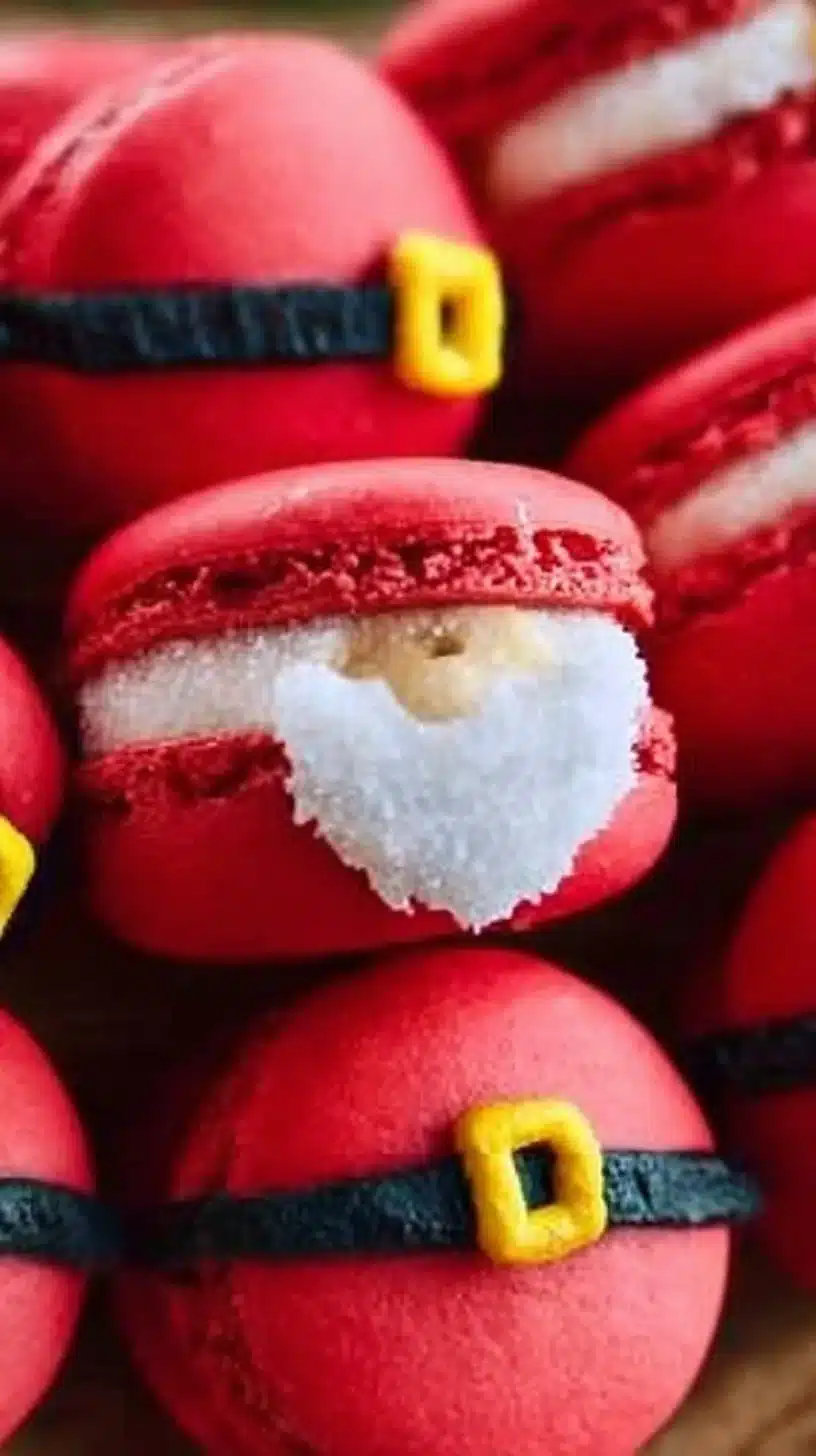 Santa Claus Macarons 1 Festive Santa Claus Macarons in red and white for Christmas celebrations