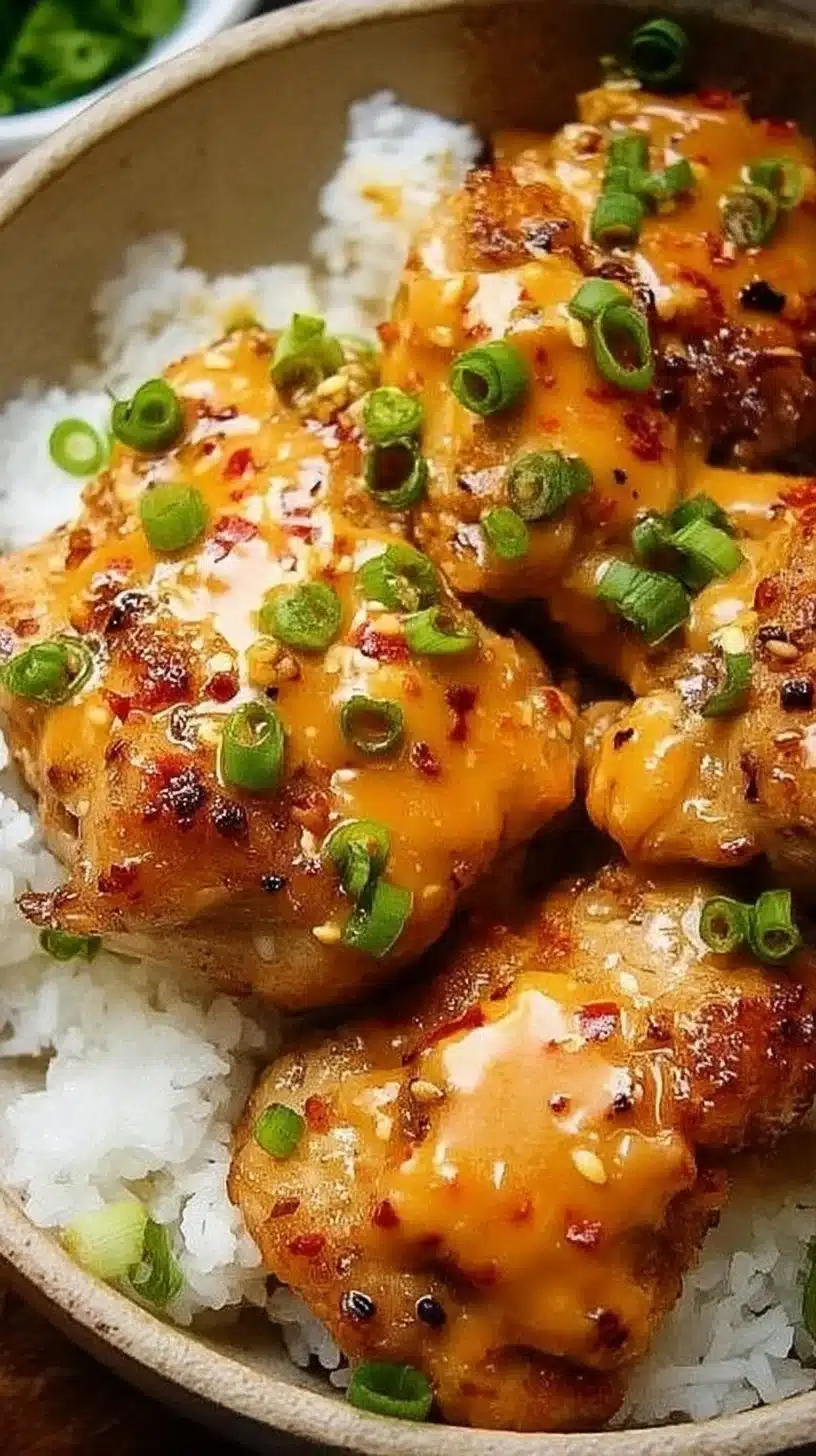 Skillet Bang Bang Chicken Thighs 1 Delicious Skillet Bang Bang Chicken Thighs served on a plate