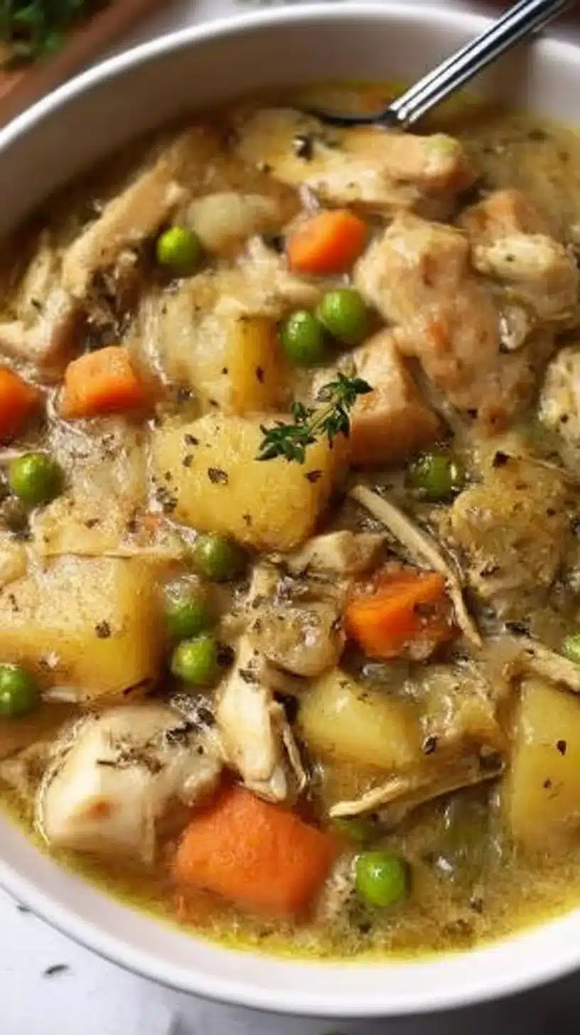 Slow Cooker Chicken Stew Recipe 1 Slow cooker chicken stew served in a bowl with vegetables