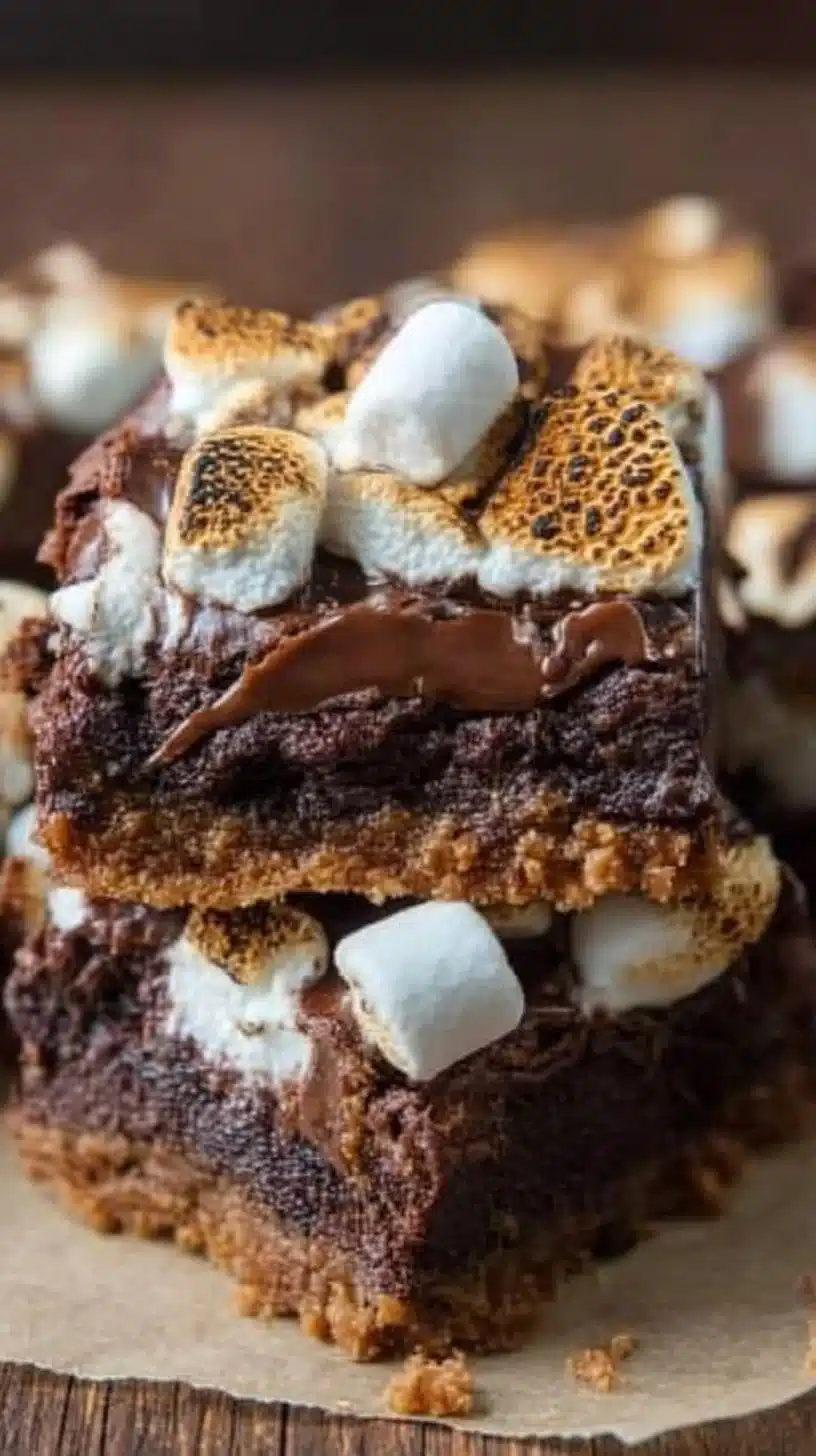 S'mores Brownies 1 Delicious S'mores Brownies topped with marshmallows and graham crackers.