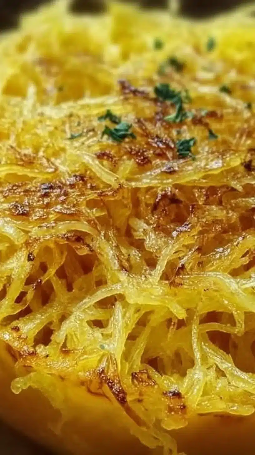 Spaghetti squash 1 Delicious spaghetti squash dish served with fresh vegetables and herbs.