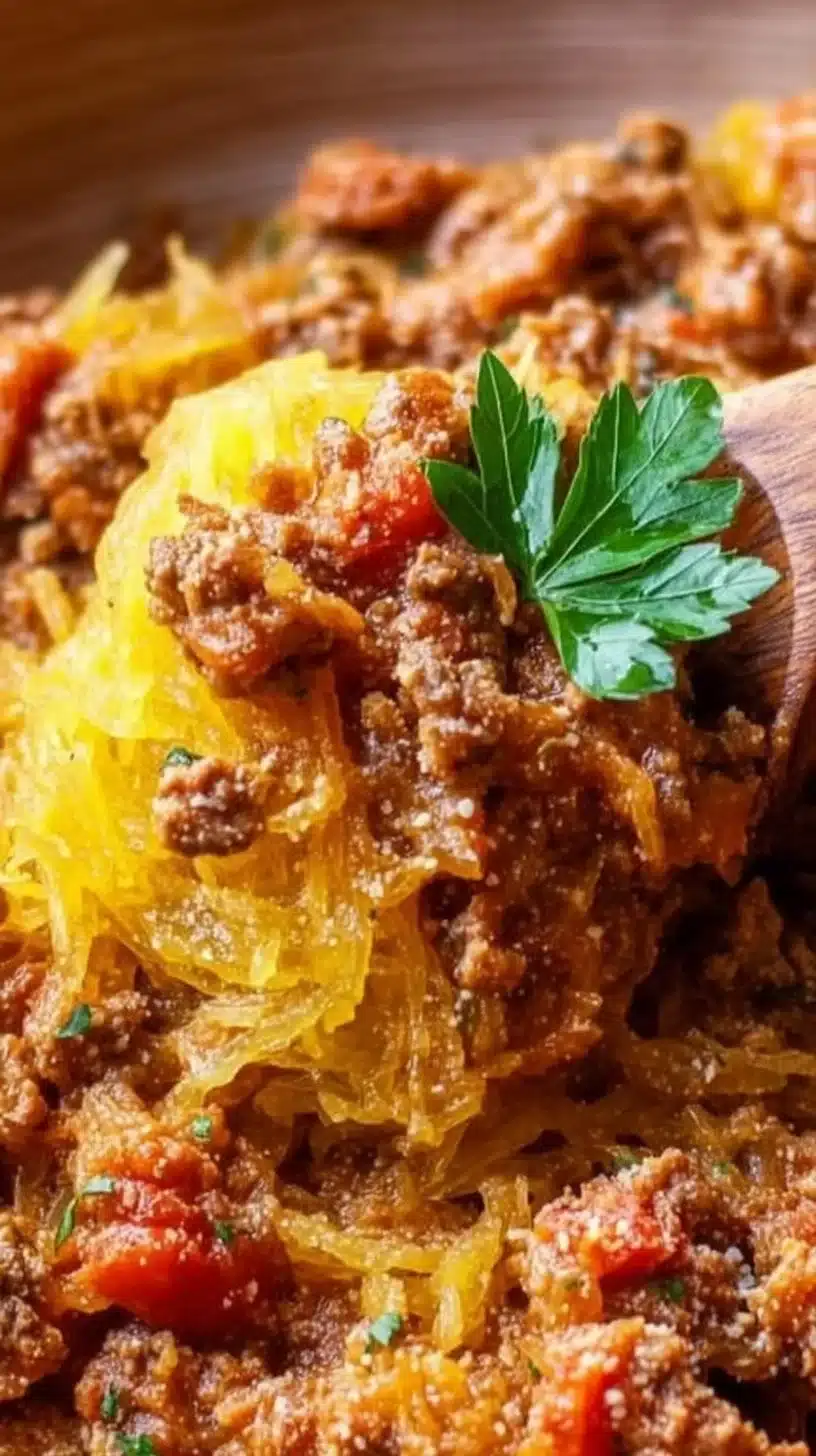 Spaghetti Squash Bolognese 1 Bowl of Spaghetti Squash Bolognese topped with fresh parsley